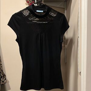 Chic Black Lace Accent Women's Top